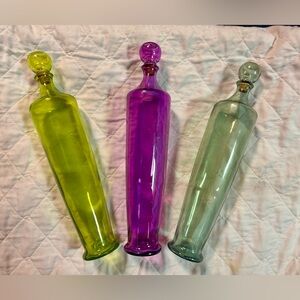 Set of Three Vibrant Glass Bottles